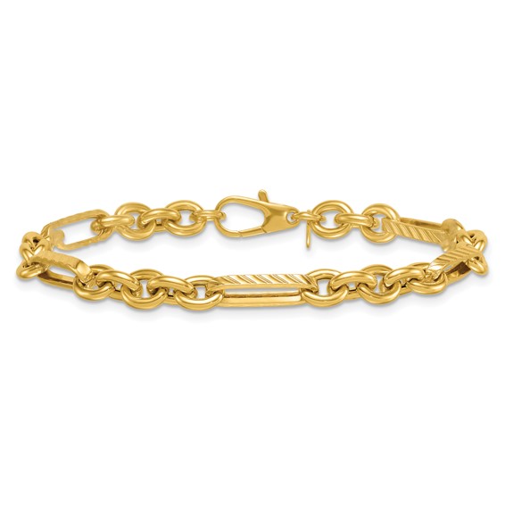 14k Polished and Textured 4.9mm Oval and Round Link 7.5 inch Bracelet