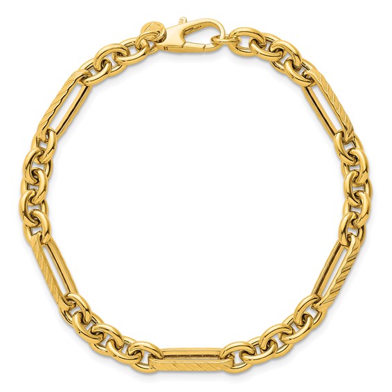 14k Polished and Textured 4.9mm Oval and Round Link 7.5 inch Bracelet