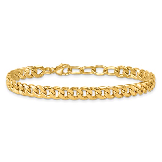 14k Polished 6.5mm Flat Curb Chain 7.5 inch Bracelet Plus 1 inch Extender