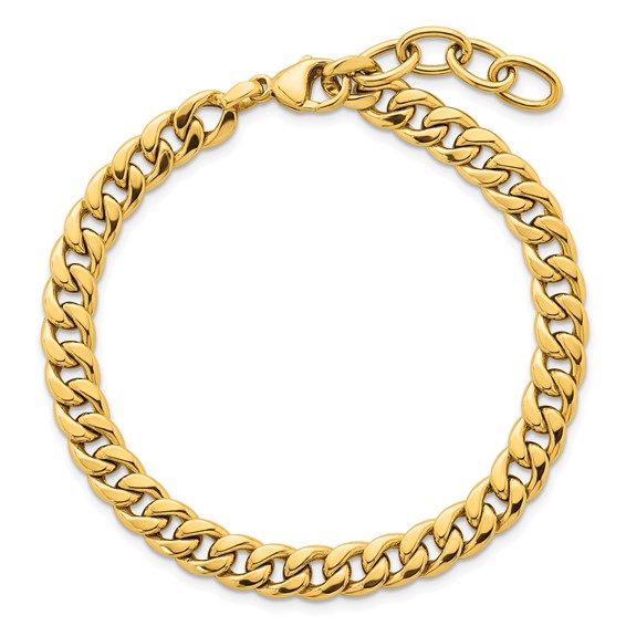 14k Polished 6.5mm Flat Curb Chain 7.5 inch Bracelet Plus 1 inch Extender