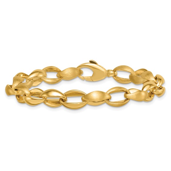 14k Polished And Brushed 8.1mm Fancy Oval Cable Link 7.25 inch Bracelet