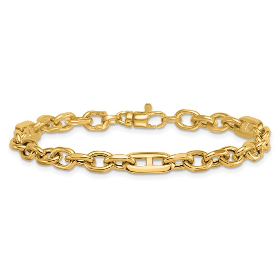14k Polished 5.7mm Oval and Anchor Link 7.5 inch Bracelet