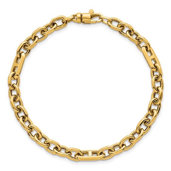 14k Polished 5.7mm Oval and Anchor Link 7.5 inch Bracelet