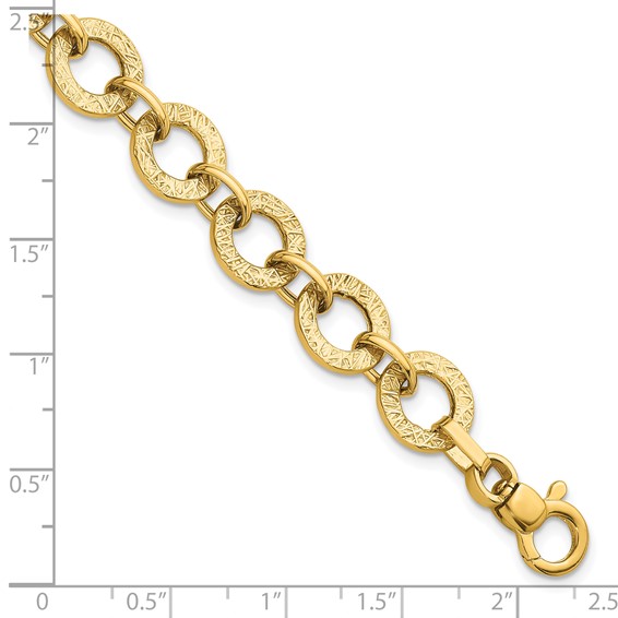 14K Polished and Textured 12mm Fancy Round Link 7 inch Bracelet