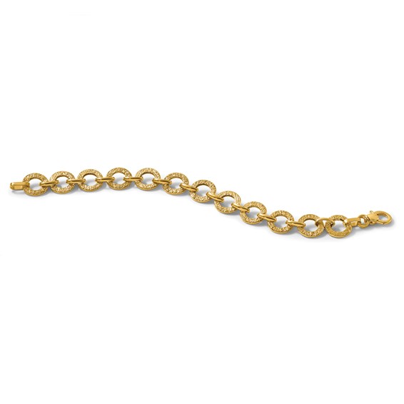 14K Polished and Textured 12mm Fancy Round Link 7 inch Bracelet