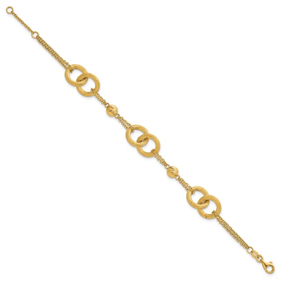 14k Polished And Brushed Double Loop and Chain 6.75 inch Bracelet with 0.75 inch Extender