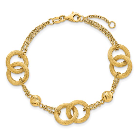 14k Polished And Brushed Double Loop and Chain 6.75 inch Bracelet with 0.75 inch Extender