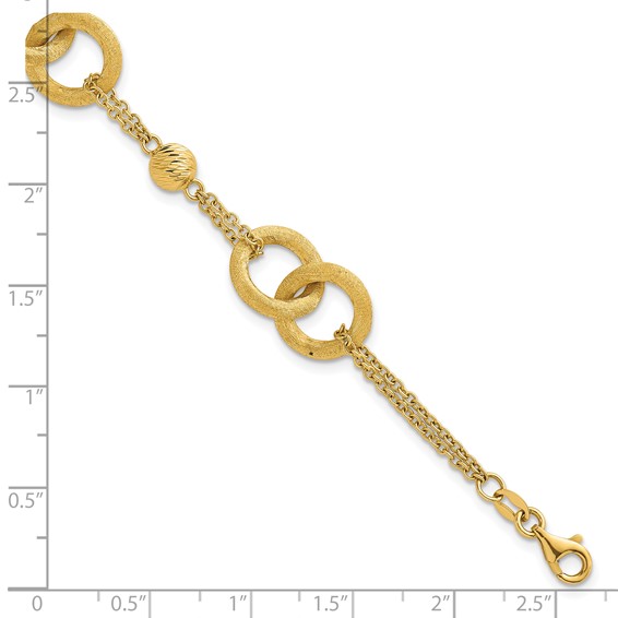 14k Polished And Brushed Double Loop and Chain 6.75 inch Bracelet with 0.75 inch Extender