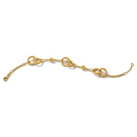 14k Polished And Brushed Double Loop and Chain 6.75 inch Bracelet with 0.75 inch Extender