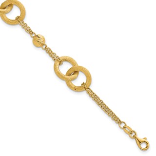 14k Polished And Brushed Double Loop and Chain 6.75 inch Bracelet with 0.75 inch Extender