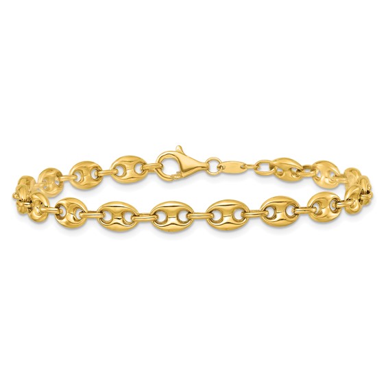 14K Polished 5.6mm Puffed Anchor/Mariner Link 7.5 inch Bracelet