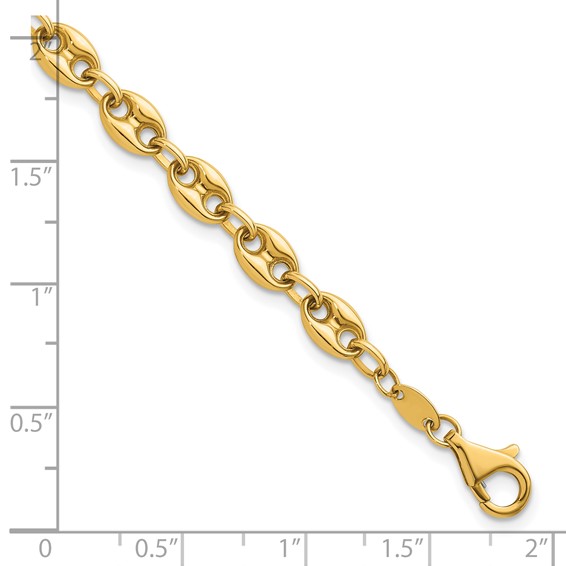 14K Polished 5.6mm Puffed Anchor/Mariner Link 7.5 inch Bracelet