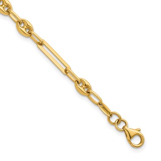 14K Polished 4mm Fancy Paperclip and Puffed Anchor/Mariner Link 7.5 inch Bracelet