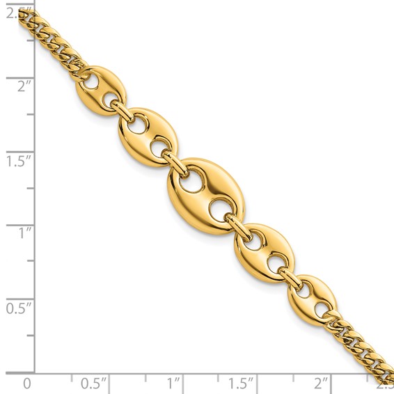 14k Polished Graduated Puffed Mariner and Curb Link 7 inch Bracelet