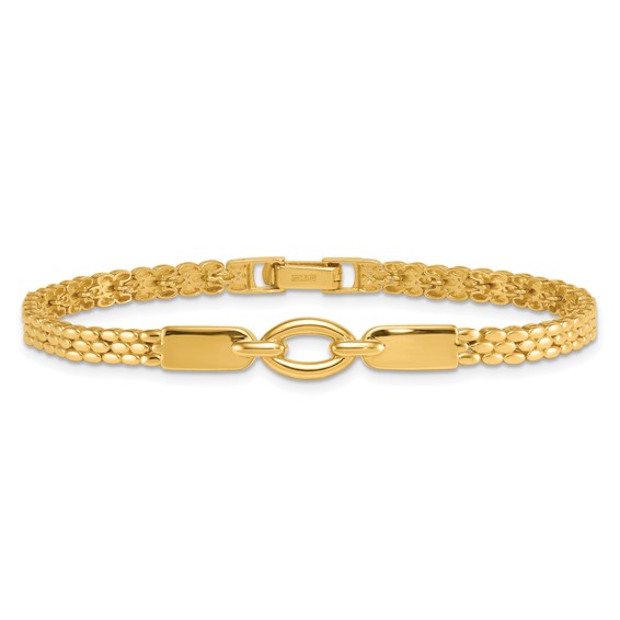 14k Polished Fancy Oval Center 7.5 inch Brick Link Bracelet