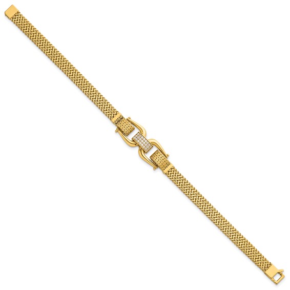 14k Polished CZ Center 7.5 inch Fancy Zig-Zag Link Bracelet