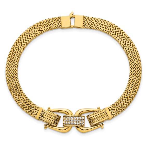 14k Polished CZ Center 7.5 inch Fancy Zig-Zag Link Bracelet