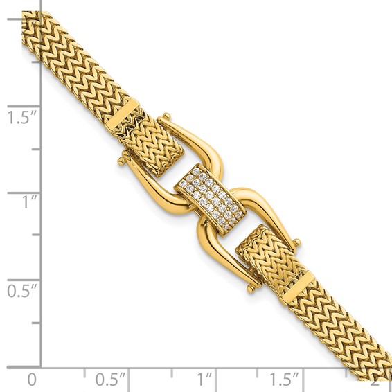 14k Polished CZ Center 7.5 inch Fancy Zig-Zag Link Bracelet