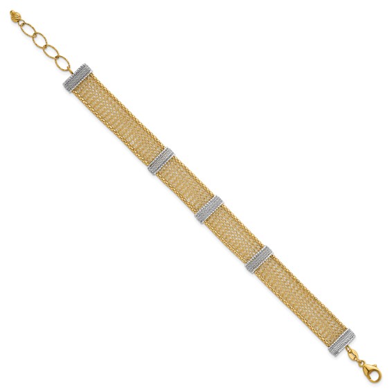 14k Two-tone Textured 10.6mm Mesh 6.75 inch Bracelet Plus 1 inch Extender