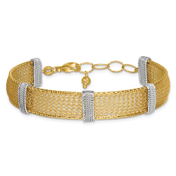 14k Two-tone Textured 10.6mm Mesh 6.75 inch Bracelet Plus 1 inch Extender