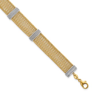 14k Two-tone Textured 10.6mm Mesh 6.75 inch Bracelet Plus 1 inch Extender