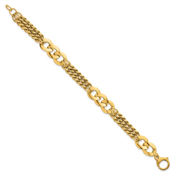 14k Polished 11.1mm Lightweight Link and Triple Strand Fancy Curb 7.25 inch Bracelet