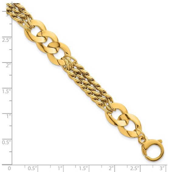 14k Polished 11.1mm Lightweight Link and Triple Strand Fancy Curb 7.25 inch Bracelet