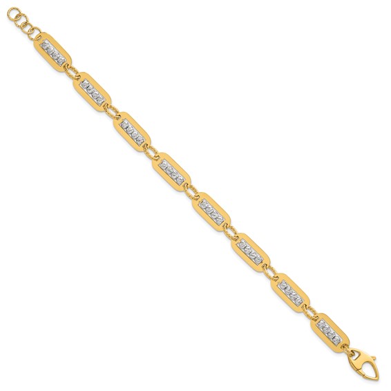 14K Two-Tone Polished Diamond-cut Bead 7.25 inch Bracelet Plus 0.5 inch Extender