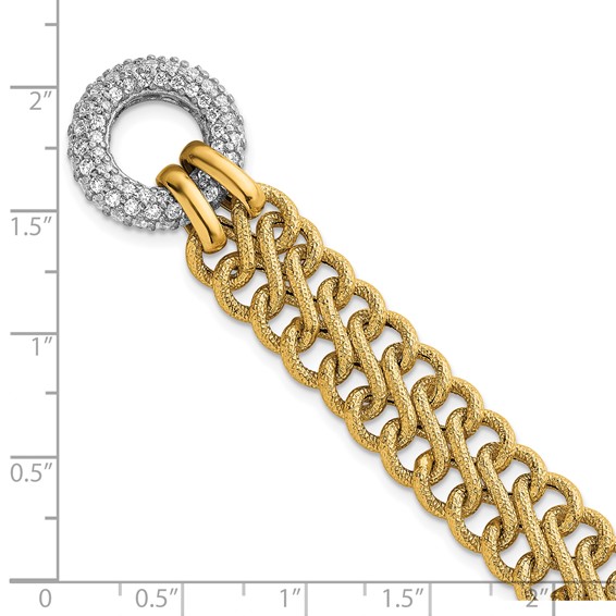 14k with White Rhodium 12.25mm Textured Fancy Chain with CZ Toggle 7.5 inch Bracelet
