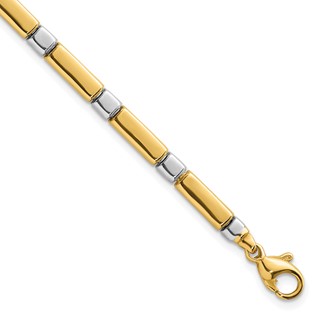 14k Two Tone Polished 4mm Fancy Bar Link 7.5 inch Bracelet