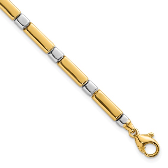 14k Two Tone Polished 4mm Fancy Bar Link 7.5 inch Bracelet