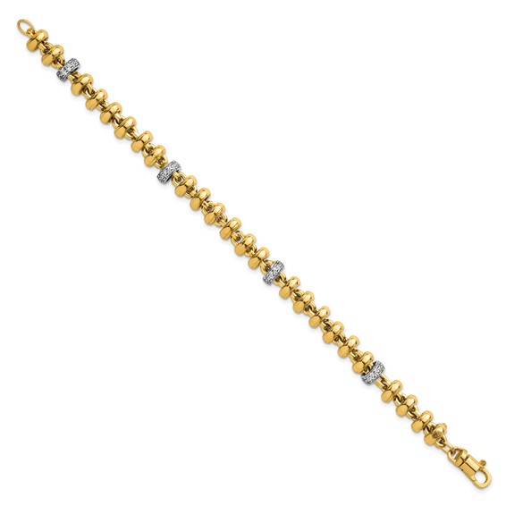 14k Two-tone Polished Fancy Link CZ 7.5 inch Bracelet