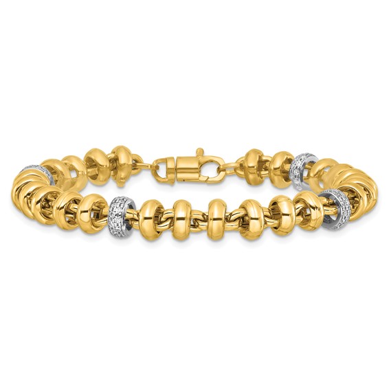 14k Two-tone Polished Fancy Link CZ 7.5 inch Bracelet