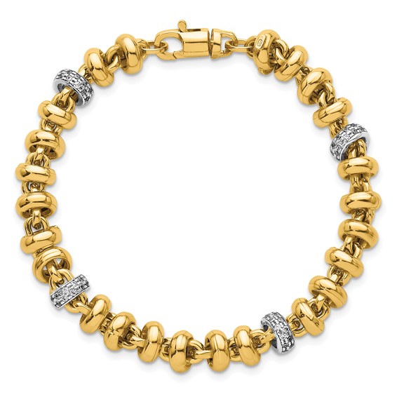 14k Two-tone Polished Fancy Link CZ 7.5 inch Bracelet