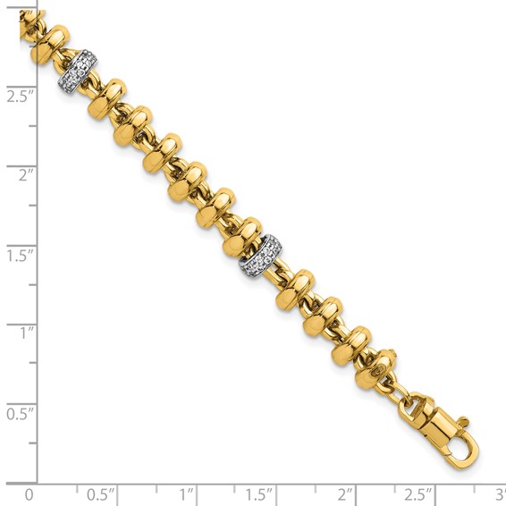 14k Two-tone Polished Fancy Link CZ 7.5 inch Bracelet