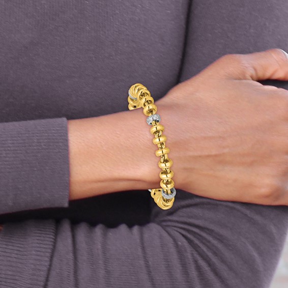 14k Two-tone Polished Fancy Link CZ 7.5 inch Bracelet