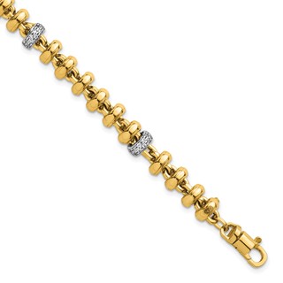 14k Two-tone Polished Fancy Link CZ 7.5 inch Bracelet