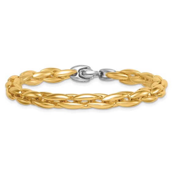 14k Two-tone Polished 6.75mm Fancy Cable Link 7.25 inch Bracelet
