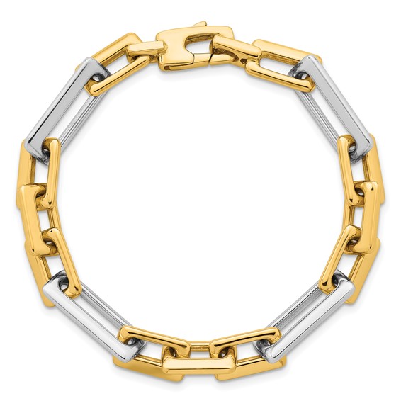 14k Two Tone Polished 8mm Fancy Square And Rectangle Figaro 7.25 inch Bracelet