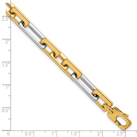 14k Two Tone Polished 8mm Fancy Square And Rectangle Figaro 7.25 inch Bracelet