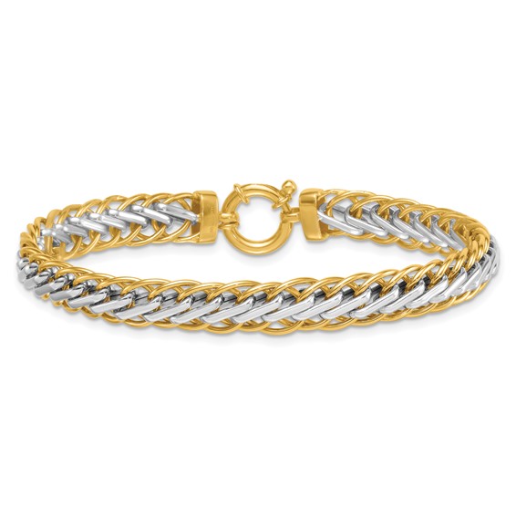 14k Two-tone Polished 7.5mm Lightweight Fancy Woven Link 7.5 inch Bracelet