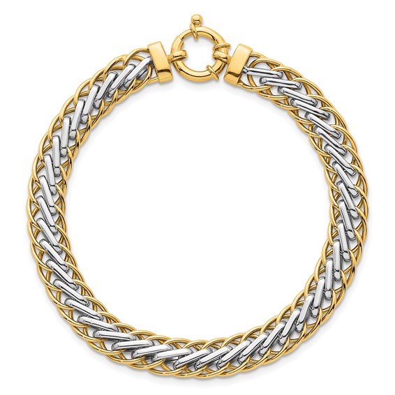 14k Two-tone Polished 7.5mm Lightweight Fancy Woven Link 7.5 inch Bracelet