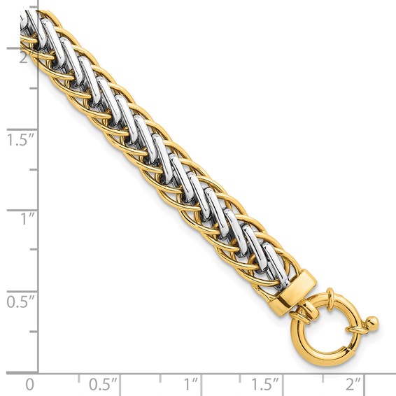 14k Two-tone Polished 7.5mm Lightweight Fancy Woven Link 7.5 inch Bracelet