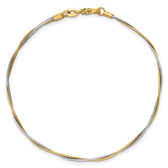 14k Two-tone Polished Twisted Round Omega 7.5 inch Bracelet