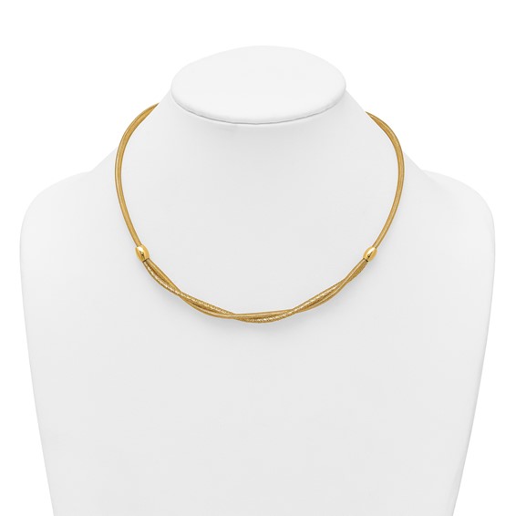 14k Polished Twisted with Beads 7mm Flexible Mesh 18 inch Necklace
