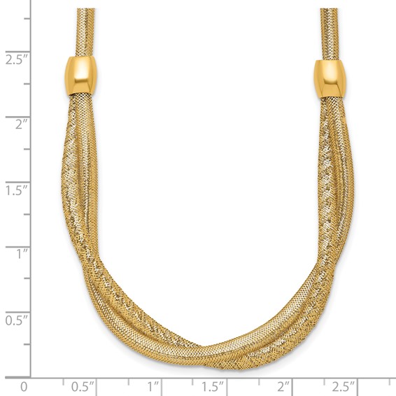 14k Polished Twisted with Beads 7mm Flexible Mesh 18 inch Necklace
