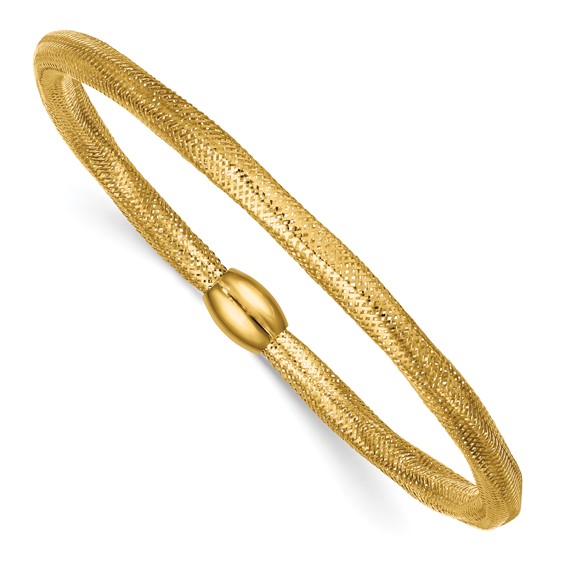 14k Polished 4.25mm Flexible Wavy Mesh with Bead Slip-on Stretch Bracelet