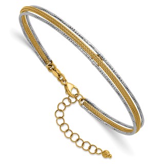 14k Two-Tone Textured Woven 5mm Flexible Bangle Bracelet Plus 1.25 inch Extender