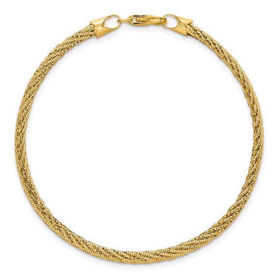 14k Polished and Diamond-cut Round Woven Wire 7.5 inch Bracelet