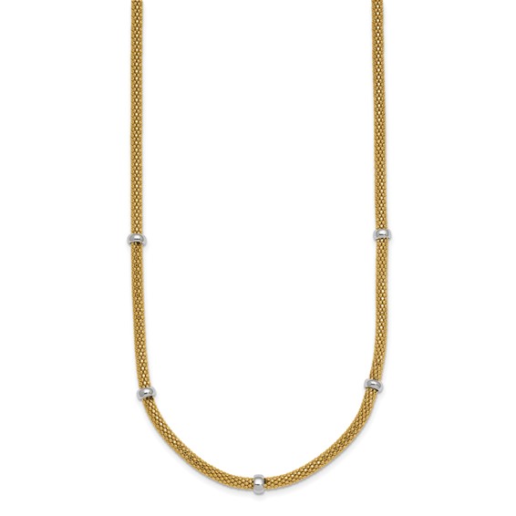 14k Two-tone Polished 7.5mm Fancy Mesh With Bead 18 inch Necklace